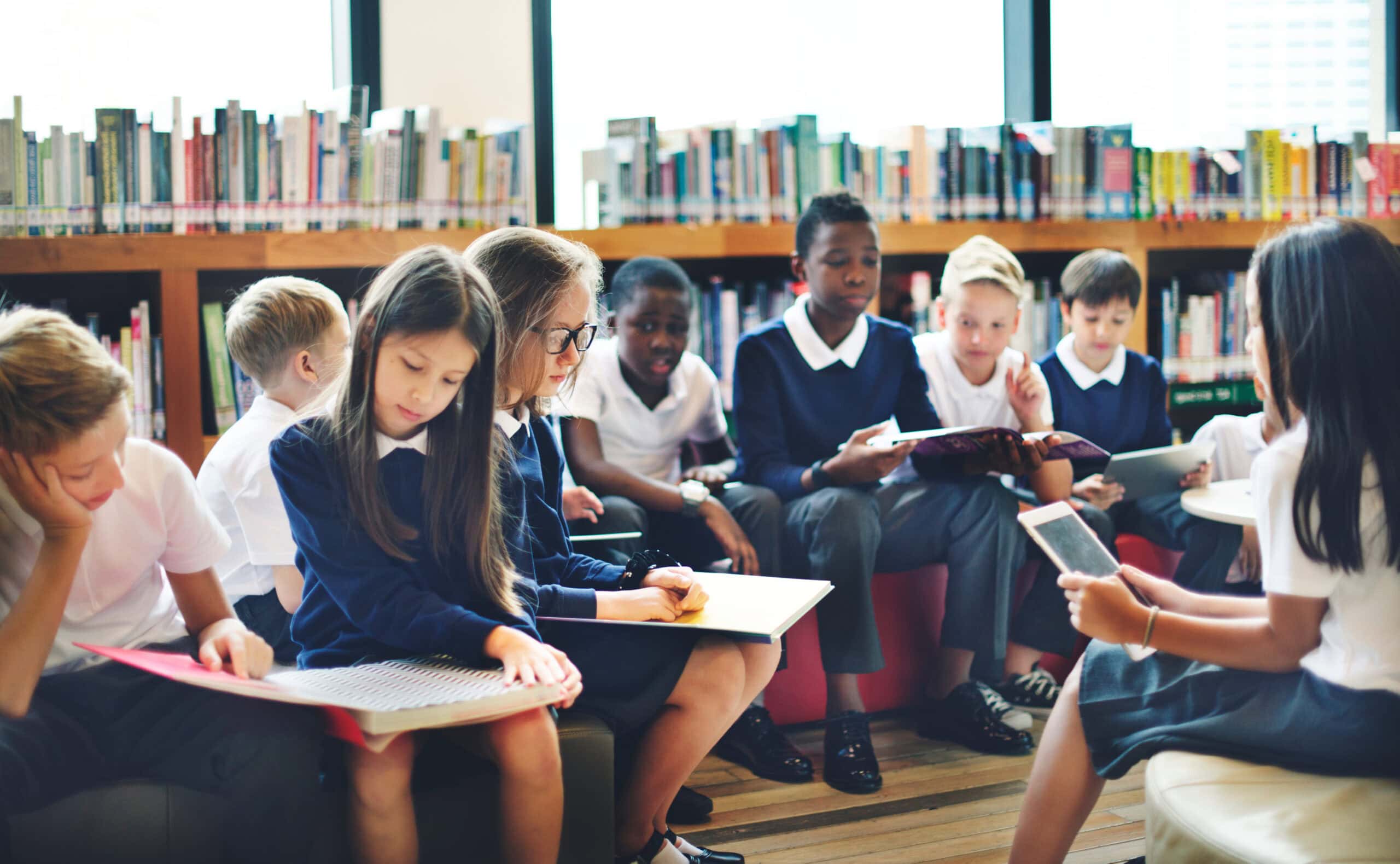 Diverse Students Wearing Uniforms In School