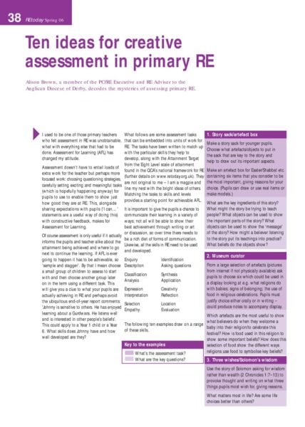 10 ideas for creative assessment in primary RE pdf