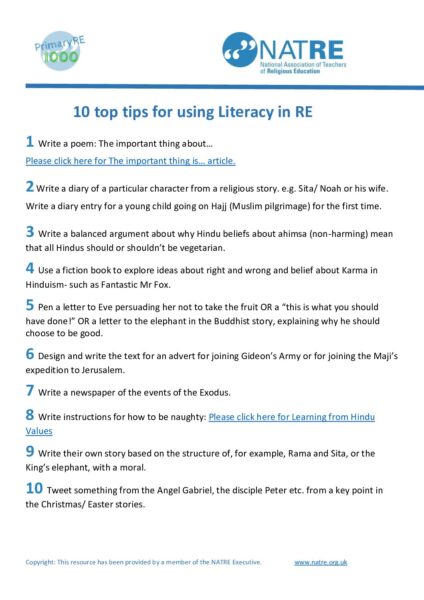 10 top tips for using Literacy in RE pdf