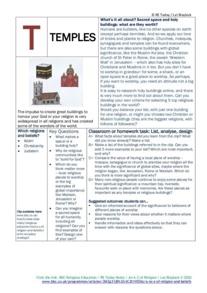 F3 11 14 RE Today and NATRE home learning mem A Z of Religion T is for Temples pdf