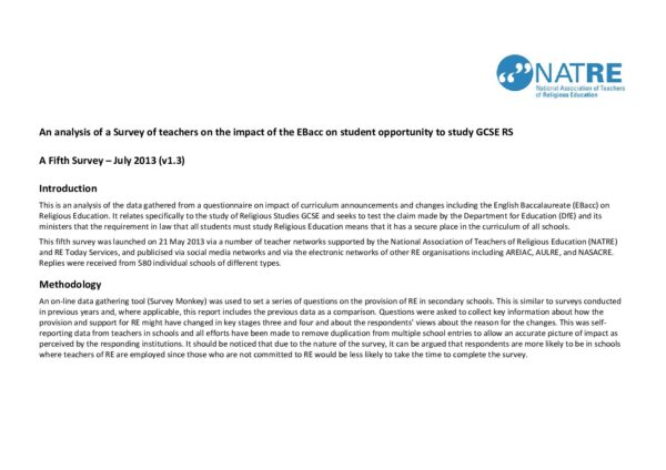 2013 NATRE Survey on the Impact of the EBacc on RE pdf