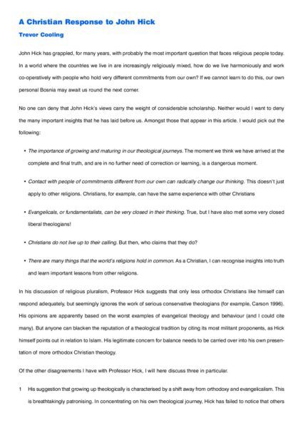 A Christian response to John Hick pdf