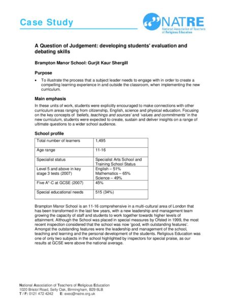 A Question of Judgement developing students evaluation and debating skills pdf