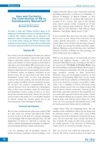 Awe and curiosity the contribution of RE to contemporary education pdf