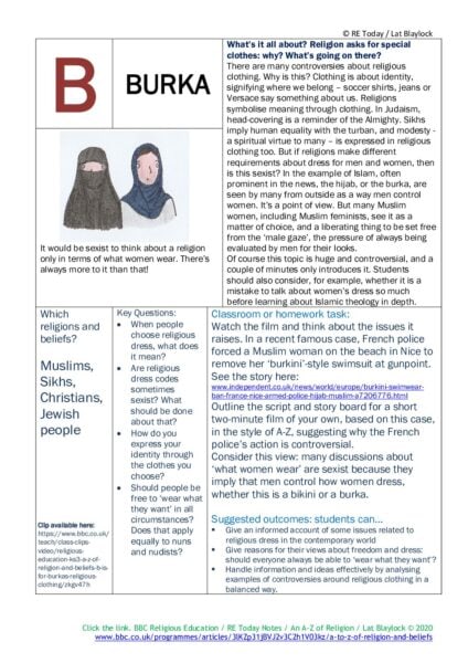 F3 11 14 RE Today and NATRE home learning mem A Z of Religion B is for Burka pdf