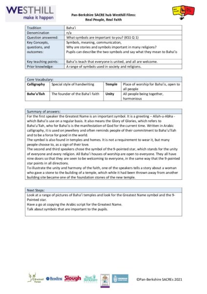 Real People Real Faith KS1 1 Bahai pdf