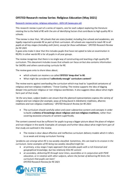 18 11 OFSTED Research review RE digest for schools pdf