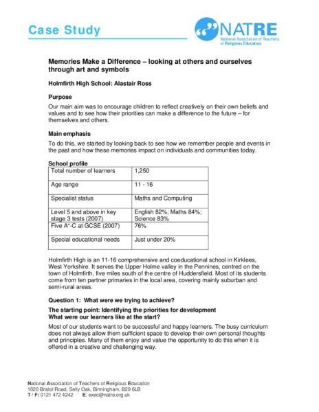 Case Study Memories Make a Difference – looking at others and ourselves through art and symbols pdf