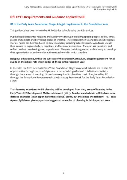 DfE EYFS Requirements and Guidance applied to RE Aut 21 Lat Blaylock pdf