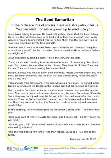 F1 5 7 RE Today and NATRE home learning Good Samaritan pdf