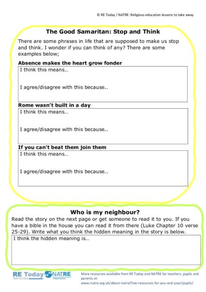 F2 7 11 RE Today and NATRE home learning Good Samaritan pdf