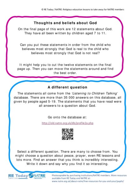 F2 7 11 RE Today and NATRE home learning mem Children Talking Database pdf