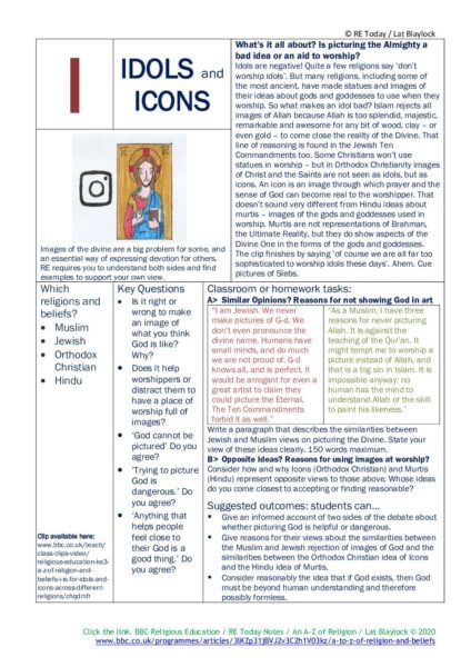 F3 11 14 RE Today and NATRE home learning mem A Z of Religion I is for Idols and Icons pdf