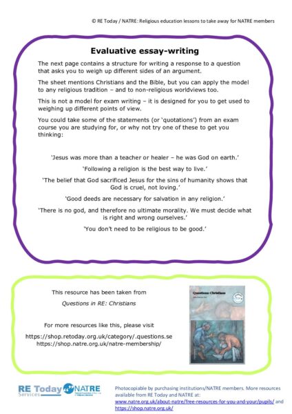 F4 14 16 RE Today and NATRE home learning mem Evaluative essay writing pdf