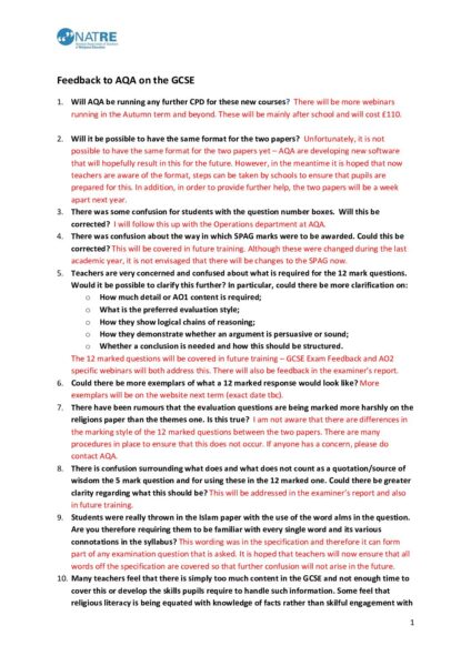 Feedback to AQA on the GCSE 3 2 pdf