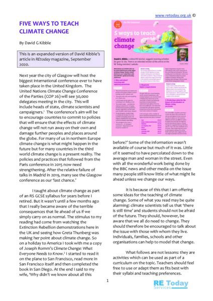 Five Ways to Teach Climate Change in RE David Kibble Long Version RE Today sec 1 pdf