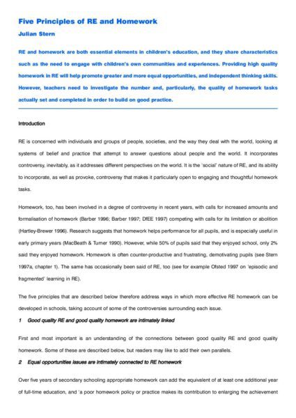 Five principles of RE and homework pdf