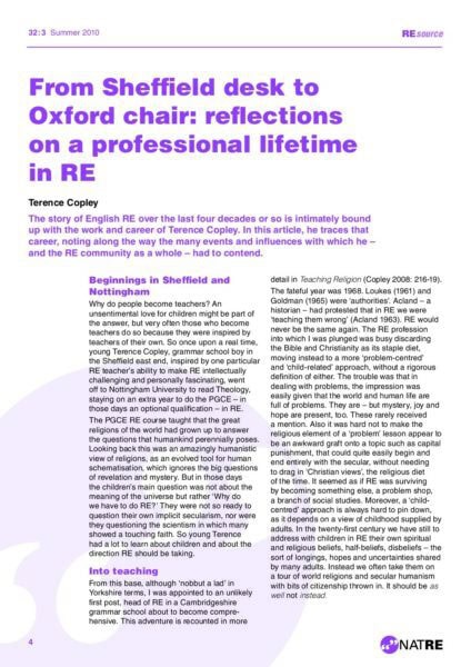From Sheffield desk to Oxford chair reflections on a professional lifetime in RE pdf