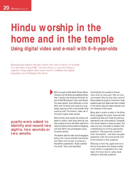 Hindu worship at home and in the temple using digital video and email with 8 9 year olds pdf