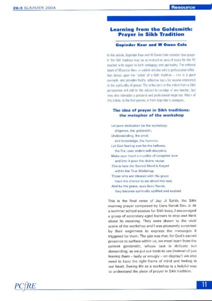 Learning from the goldsmith prayer in the Sikh tradition pdf