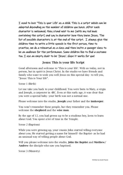 Lesson resource Jesus This is Your life script pdf