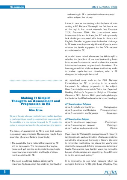 Making it simple Thoughts on assessment and progression in RE pdf