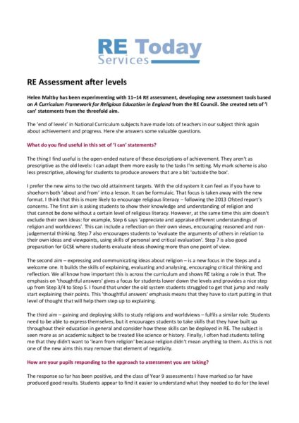 Maltby RE Assessment after levels extd AH pdf