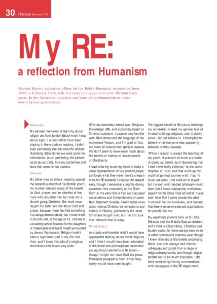 My RE a reflection from Humanism pdf