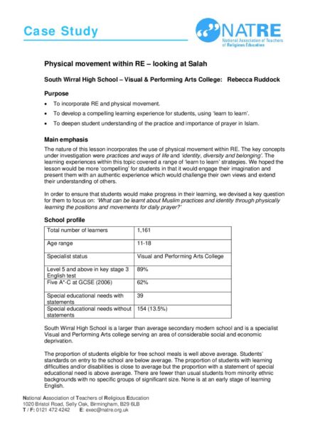 Physical movement within RE – looking at Salah pdf
