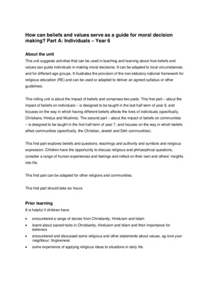 QCA KS2 How can beliefs and values serve as a guide for moral decision making Part A pdf