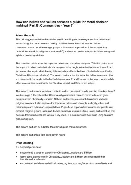 QCA KS3 How can beliefs and values serve as a guide for moral decision making Part B pdf