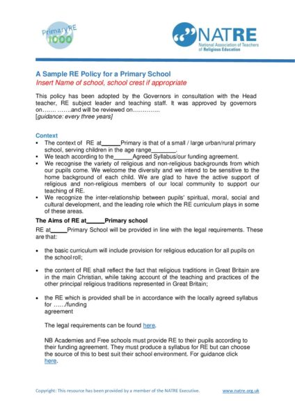 RE Policy for a Primary School pdf