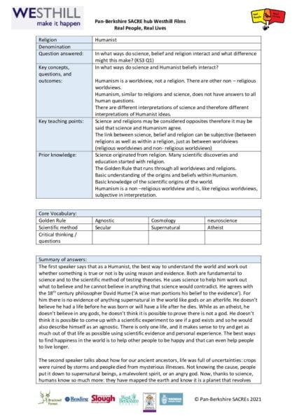 Real People Real Faith KS3 1 Humanism pdf