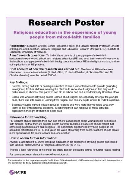 Research Poster RE in the experience of young people from mixed faith families pdf