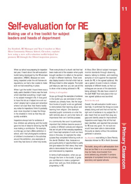 Self evaluation for RE making use of a free toolkit for subject leaders and heads of department pdf