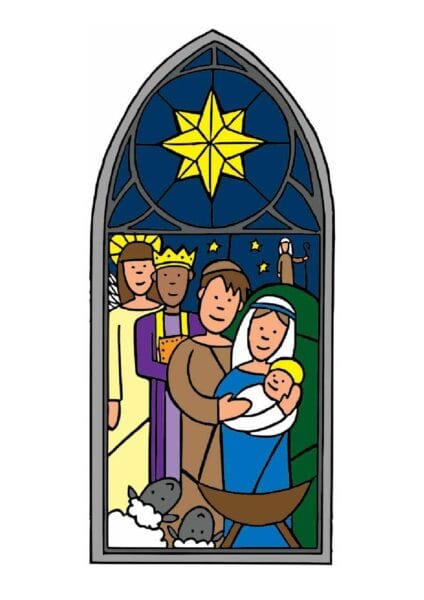 Stain glass window template Nativity pdf