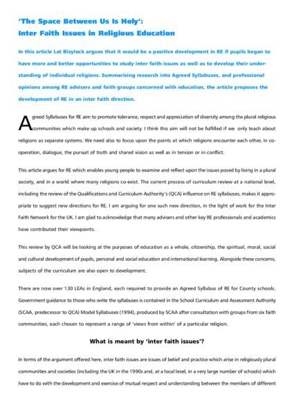 The space between us is holy interfaith issues in religious education pdf
