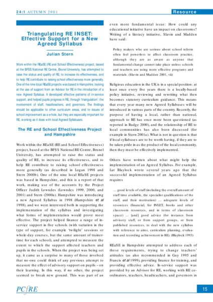 Triangulating RE INSET effective support for a new agreed syllabus pdf