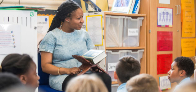 Teacher teaching religious education in the primary classroom