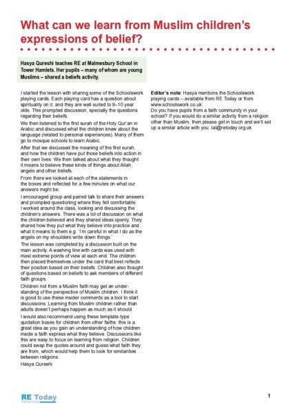 What can we learn from Muslim childrens expressions of beliefClassroom 5 11 pdf