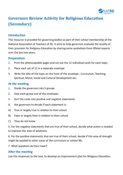 Governor Activity secondary schools ofsted on RE 2018 pdf