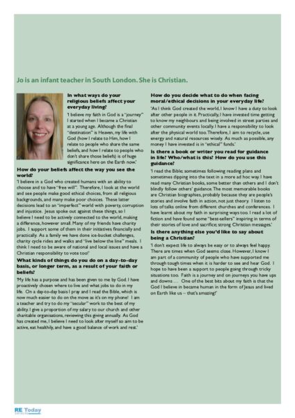 Jo is an infant teacher in South London She is Christian interview pdf
