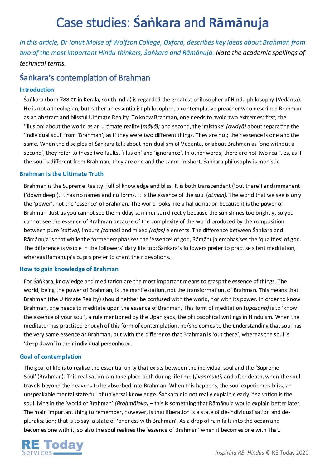Sankara and Ramanuja Case Studies pdf