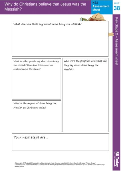 U38 Y6 AS Why do Christians believe that Jesus was the Messiah assessment sheet pdf