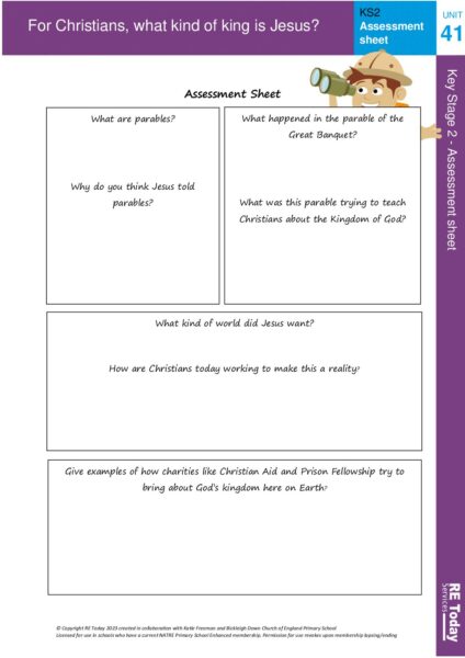 U41 Y6 AS For Christians what kind of king was Jesus Assessment sheet pdf