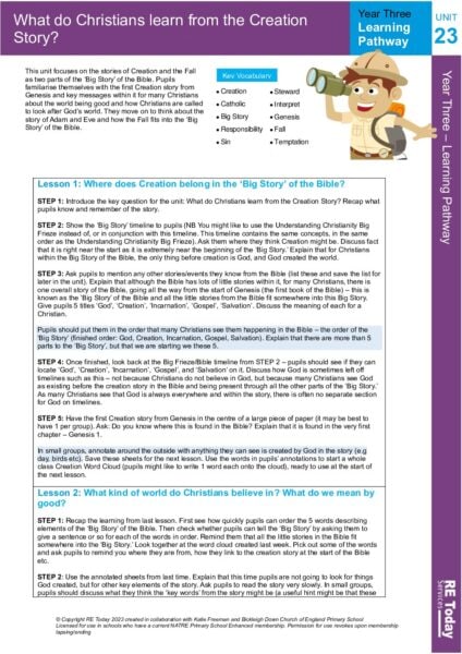 Y3 LP23 What do Christians learn from the creation story pdf pdf