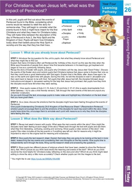Y4 LP26 For Christians when Jesus left what was the impact of Pentecost pdf pdf