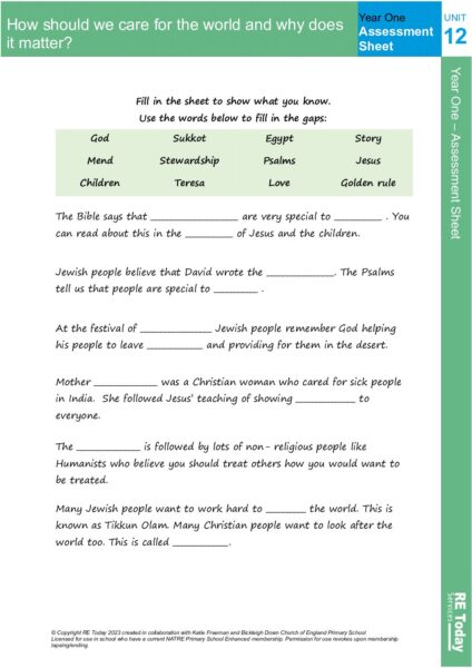 Year 1 Assessment Sheet Unit 12 pdf