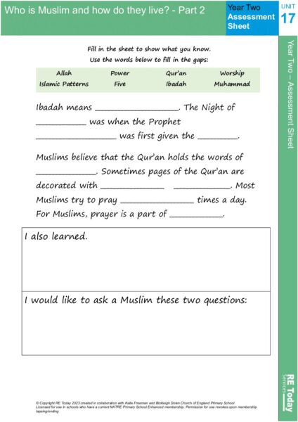 Year 2 Assessment sheet Unit 17 pdf