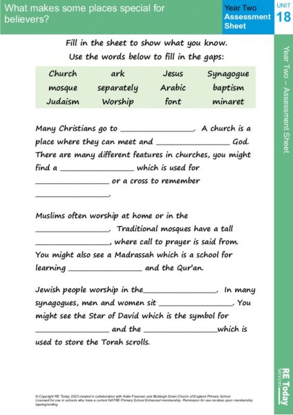 Year 2 assessment sheet Unit 18 pdf